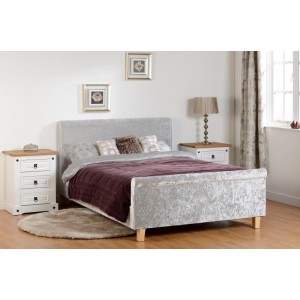 Shelby 4ft 6 Double Sleigh Bed High Foot End in Grey Crushed Velvet